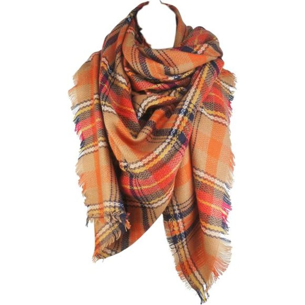 Women's Fall Winter Scarf Classic Tassel Plaid Tartan Warm Soft Chunky Large